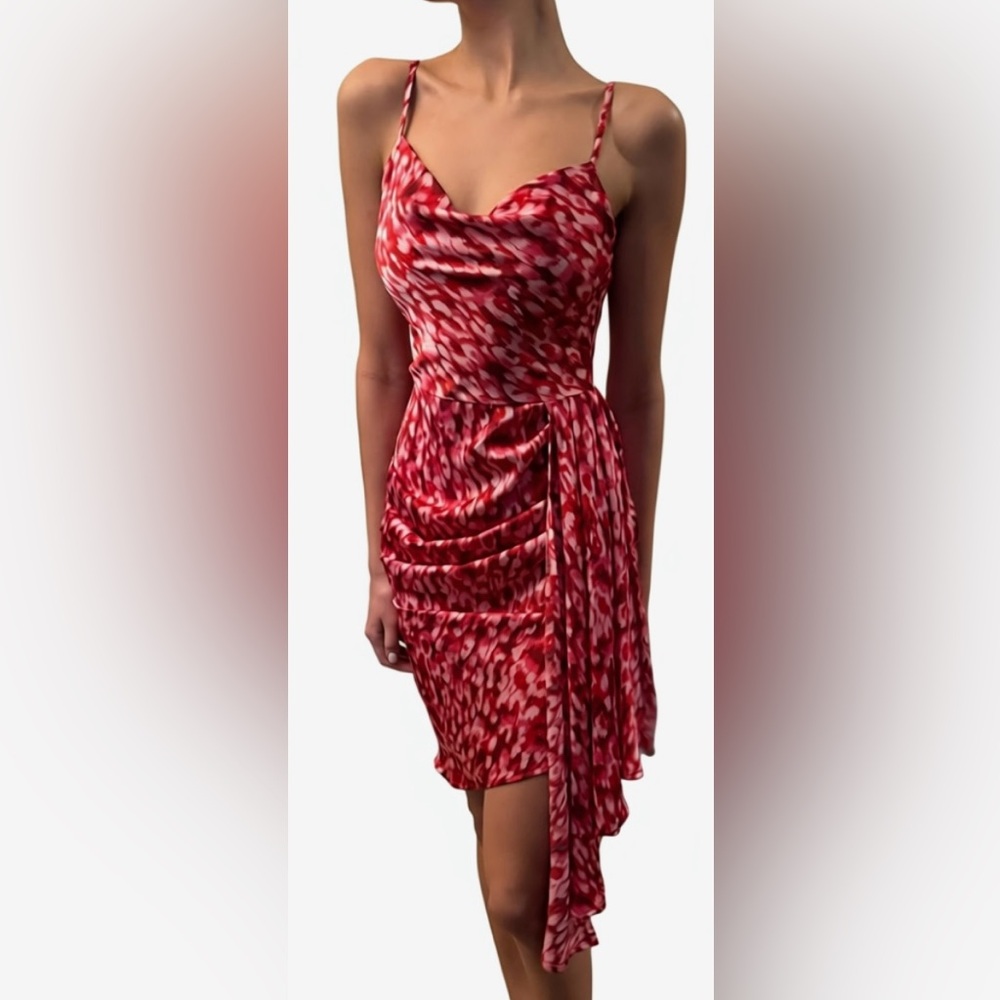 Micas Chic Smudge print cowl neck satin dress